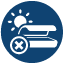 Icon illustration of a tanning bed with a large X over it indicating no tanning.